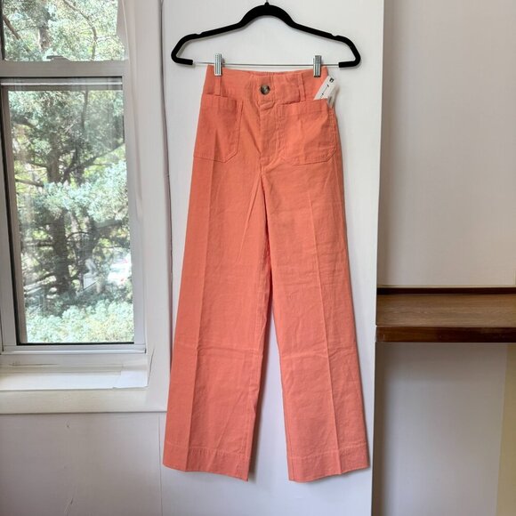 NWT Anthropologie The Colette Linen Cropped Wide Leg Pants Maeve Orange 24T TALL - Picture 3 of 10